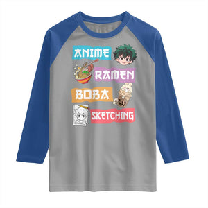 Anime Ramen Boba Sketching Raglan Shirt Kawaii Otaku Anime Manga Japanese Pop Culture Cute Graphic TS02 Sport Gray Royal Print Your Wear