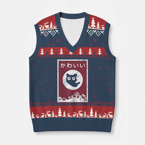 Japanese Kawaii Cat V-Neck Knit Sweater Vest Anime Otaku Manga Japan Lover TS02 Navy Red Print Your Wear