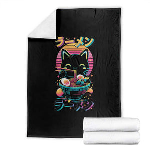Retro Kawaii Ramen Cat Graphic Throw Blanket Cute Anime Japanese Japan Inspo TS02 Black Print Your Wear