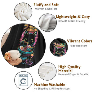 Retro Kawaii Ramen Cat Graphic Throw Blanket Cute Anime Japanese Japan Inspo TS02 Print Your Wear