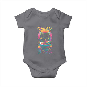 Retro Kawaii Ramen Cat Graphic Baby Onesie Cute Anime Japanese Japan Inspo TS02 Charcoal Print Your Wear