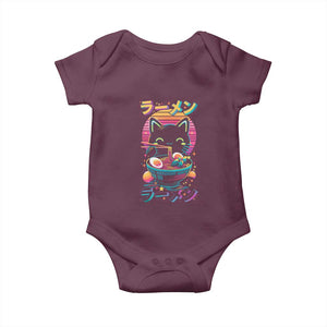 Retro Kawaii Ramen Cat Graphic Baby Onesie Cute Anime Japanese Japan Inspo TS02 Maroon Print Your Wear