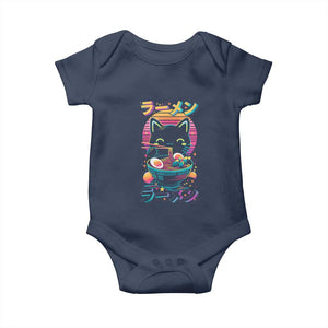 Retro Kawaii Ramen Cat Graphic Baby Onesie Cute Anime Japanese Japan Inspo TS02 Navy Print Your Wear