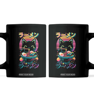 Retro Kawaii Ramen Cat Graphic Coffee Mug Cute Anime Japanese Japan Inspo TS02 Black Print Your Wear