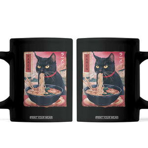 Sarcastic Black Cat Eating Ramen Coffee Mug Funny Japanese Kawaii Cats Anime Graphic TS02 Black Print Your Wear