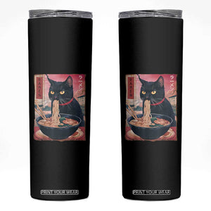 Sarcastic Black Cat Eating Ramen Skinny Tumbler Funny Japanese Kawaii Cats Anime Graphic TS02 Black Print Your Wear