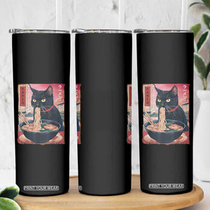 Sarcastic Black Cat Eating Ramen Skinny Tumbler Funny Japanese Kawaii Cats Anime Graphic TS02 Print Your Wear