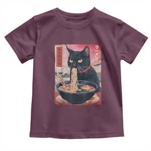 Sarcastic Black Cat Eating Ramen Toddler T Shirt Funny Japanese Kawaii Cats Anime Graphic TS02 Maroon Print Your Wear