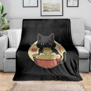 Kawaii Black Cat Eating Ramen Throw Blanket Funny Graphic Japanese Kawaii Anime Inspo TS02 Print Your Wear