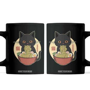 Kawaii Black Cat Eating Ramen Coffee Mug Funny Graphic Japanese Kawaii Anime Inspo TS02 Black Print Your Wear