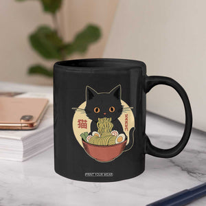 Kawaii Black Cat Eating Ramen Coffee Mug Funny Graphic Japanese Kawaii Anime Inspo TS02 Print Your Wear