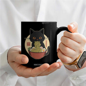 Kawaii Black Cat Eating Ramen Coffee Mug Funny Graphic Japanese Kawaii Anime Inspo TS02 Print Your Wear