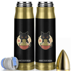 Kawaii Black Cat Eating Ramen Bullet Tumbler Funny Graphic Japanese Kawaii Anime Inspo TS02 Black Print Your Wear