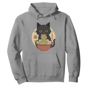 Kawaii Black Cat Eating Ramen Hoodie Funny Graphic Japanese Kawaii Anime Inspo TS02 Sport Gray Print Your Wear