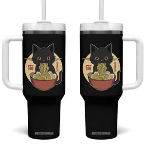 Kawaii Black Cat Eating Ramen Tumbler With Handle Funny Graphic Japanese Kawaii Anime Inspo TS02 One Size: 40 oz Black Print Your Wear