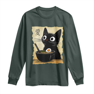 Funny Kawaii Cat Ramen Long Sleeve Shirt Japanese Noodles Lover Anime Otaku Manga Retro TS02 Dark Forest Green Print Your Wear