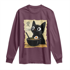 Funny Kawaii Cat Ramen Long Sleeve Shirt Japanese Noodles Lover Anime Otaku Manga Retro TS02 Maroon Print Your Wear