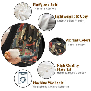 Funny Black Cat Eating Ramen Noodle Graphic Throw Blanket Japanese Kawaii Anime Gifts TS02 Print Your Wear