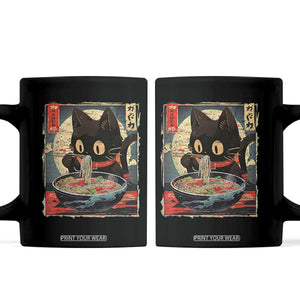 Funny Black Cat Eating Ramen Noodle Graphic Coffee Mug Japanese Kawaii Anime Gifts TS02 Black Print Your Wear