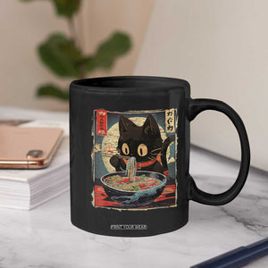 Funny Black Cat Eating Ramen Noodle Graphic Coffee Mug Japanese Kawaii Anime Gifts TS02 Print Your Wear