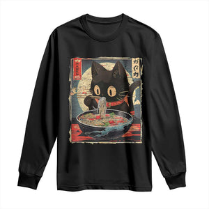 Funny Black Cat Eating Ramen Noodle Graphic Long Sleeve Shirt Japanese Kawaii Anime Gifts TS02 Black Print Your Wear