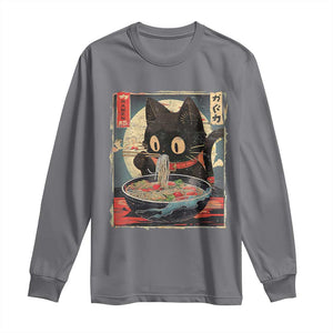 Funny Black Cat Eating Ramen Noodle Graphic Long Sleeve Shirt Japanese Kawaii Anime Gifts TS02 Charcoal Print Your Wear