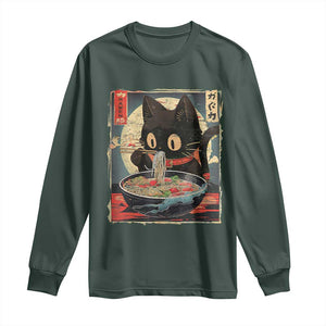 Funny Black Cat Eating Ramen Noodle Graphic Long Sleeve Shirt Japanese Kawaii Anime Gifts TS02 Dark Forest Green Print Your Wear