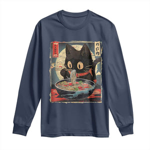 Funny Black Cat Eating Ramen Noodle Graphic Long Sleeve Shirt Japanese Kawaii Anime Gifts TS02 Navy Print Your Wear
