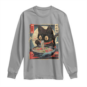 Funny Black Cat Eating Ramen Noodle Graphic Long Sleeve Shirt Japanese Kawaii Anime Gifts TS02 Sport Gray Print Your Wear