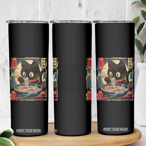 Funny Black Cat Eating Ramen Noodle Graphic Skinny Tumbler Japanese Kawaii Anime Gifts TS02 Print Your Wear
