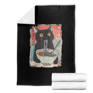 Funny Black Cat Eating Ramen Noodle Graphic Throw Blanket Japanese Anime Manga Kawaii Cats TS02 Black Print Your Wear