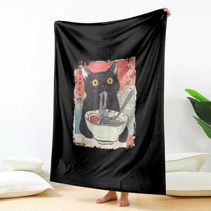 Funny Black Cat Eating Ramen Noodle Graphic Throw Blanket Japanese Anime Manga Kawaii Cats TS02 Print Your Wear