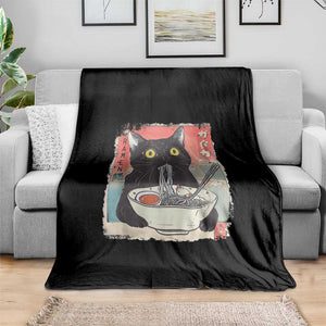 Funny Black Cat Eating Ramen Noodle Graphic Throw Blanket Japanese Anime Manga Kawaii Cats TS02 Print Your Wear