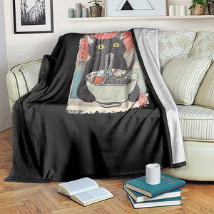 Funny Black Cat Eating Ramen Noodle Graphic Throw Blanket Japanese Anime Manga Kawaii Cats TS02 Print Your Wear