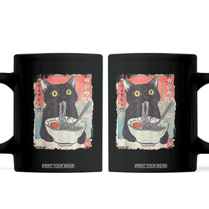 Funny Black Cat Eating Ramen Noodle Graphic Coffee Mug Japanese Anime Manga Kawaii Cats TS02 Black Print Your Wear