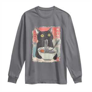 Funny Black Cat Eating Ramen Noodle Graphic Long Sleeve Shirt Japanese Anime Manga Kawaii Cats TS02 Charcoal Print Your Wear