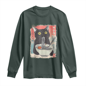 Funny Black Cat Eating Ramen Noodle Graphic Long Sleeve Shirt Japanese Anime Manga Kawaii Cats TS02 Dark Forest Green Print Your Wear
