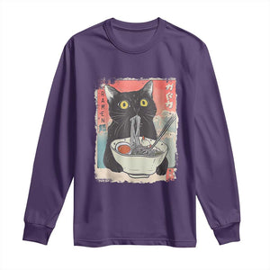 Funny Black Cat Eating Ramen Noodle Graphic Long Sleeve Shirt Japanese Anime Manga Kawaii Cats TS02 Purple Print Your Wear