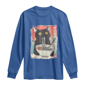Funny Black Cat Eating Ramen Noodle Graphic Long Sleeve Shirt Japanese Anime Manga Kawaii Cats TS02 Royal Blue Print Your Wear