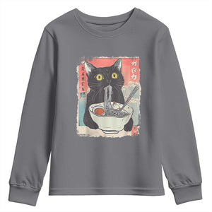 Funny Black Cat Eating Ramen Noodle Graphic Youth Sweatshirt Japanese Anime Manga Kawaii Cats TS02 Charcoal Print Your Wear