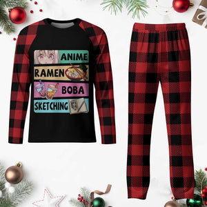 Anime Ramen Boba Sketching Plaid Pajama Set Kawaii Otaku Manga Lover Japanese Pop Culture TS02 Buffalo Plaid Print Your Wear
