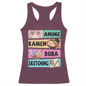 Anime Ramen Boba Sketching Racerback Tank Top Kawaii Otaku Manga Lover Japanese Pop Culture TS02 Maroon Print Your Wear
