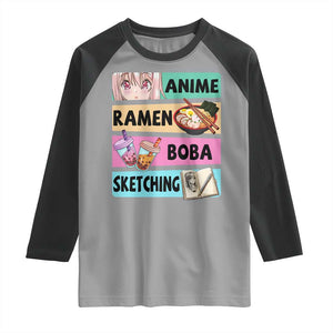 Anime Ramen Boba Sketching Raglan Shirt Kawaii Otaku Manga Lover Japanese Pop Culture TS02 Sport Gray Black Print Your Wear