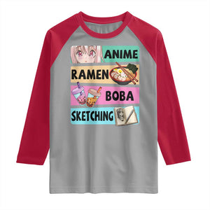Anime Ramen Boba Sketching Raglan Shirt Kawaii Otaku Manga Lover Japanese Pop Culture TS02 Sport Gray Red Print Your Wear