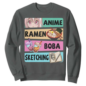 Anime Ramen Boba Sketching Sweatshirt Kawaii Otaku Manga Lover Japanese Pop Culture TS02 Dark Heather Print Your Wear