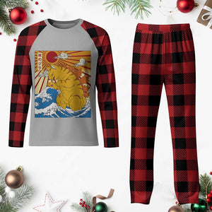 Funny Giant Cat Monster Japanese Anime Kawaii Plaid Pajama Set Retro Vintage Japan Inspo Graphic TS02 Buffalo Plaid Print Your Wear