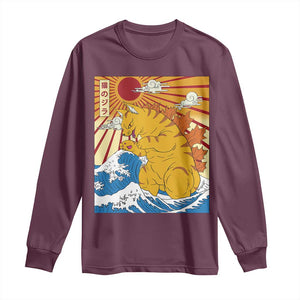 Funny Giant Cat Monster Japanese Anime Kawaii Long Sleeve Shirt Retro Vintage Japan Inspo Graphic TS02 Maroon Print Your Wear