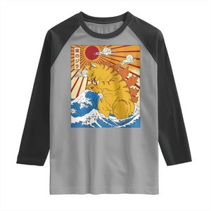 Funny Giant Cat Monster Japanese Anime Kawaii Raglan Shirt Retro Vintage Japan Inspo Graphic TS02 Sport Gray Black Print Your Wear