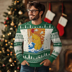 Funny Giant Cat Monster Japanese Anime Kawaii Ugly Christmas Sweater Retro Vintage Japan Inspo Graphic TS02 Green Print Your Wear