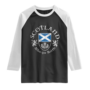 Scotland Alba gu Brath Scottish Thistle Emblem Raglan Shirt Distressed Vintage Scottish Heritage Pride